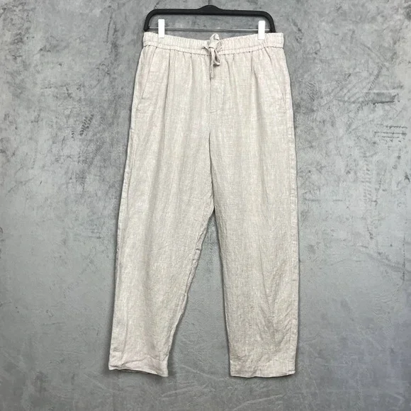 Zara‎ Linen Coastal Grandma Neutral Cropped Tapered Pants Elastic Waist Medium