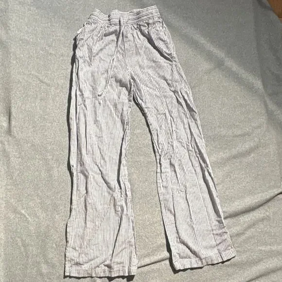 H&M Women's Blue/White Linen & Cotton Straight Leg Pants w/ drawstring, Size XS