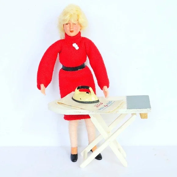 Vintage Miniature Ironing Board and Iron Set Dollhouse Laundry Room Accessory