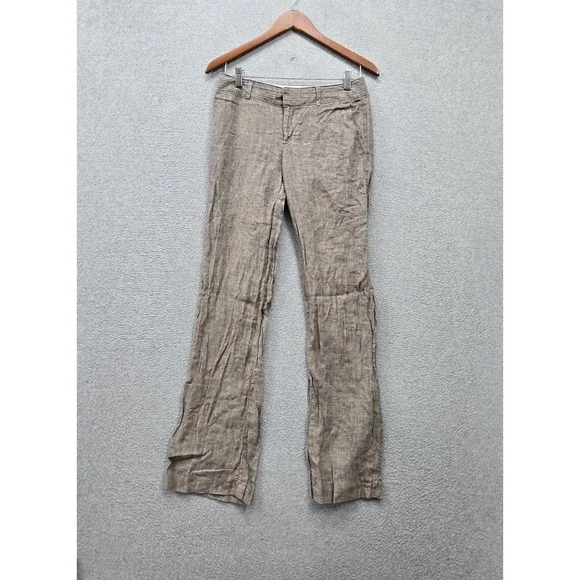 Banana Republic Women Pants 2 Brown Martin Fit 100% Linen Dress Straight 32