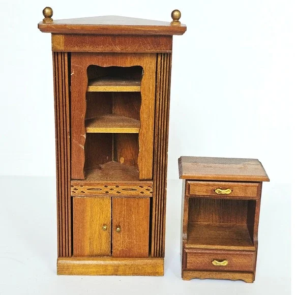 Vtg Wooden Miniature Corner Hutch Dollhouse Furniture Farmhouse Cottagecore