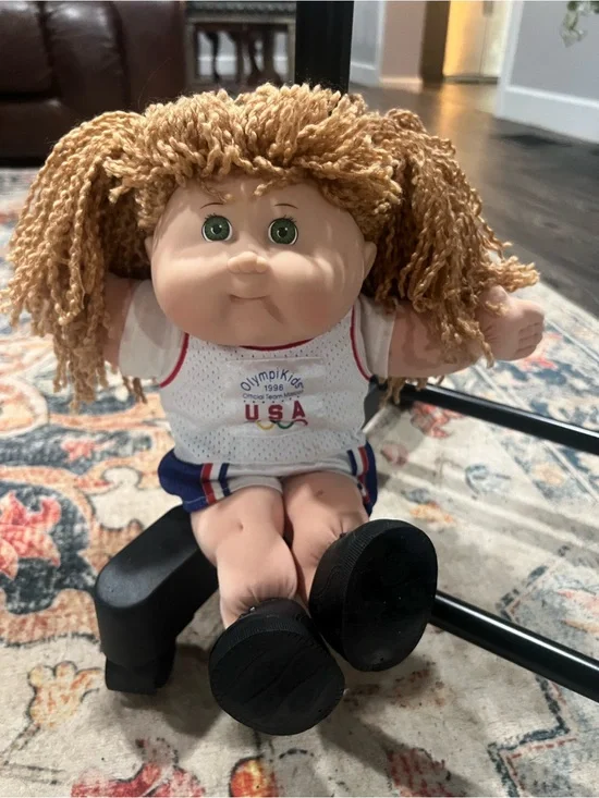 Plush Blonde Cabbage Patch Style Doll in White USA Outfit