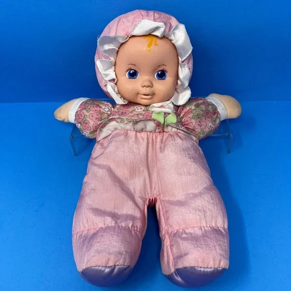 Playskool My Very Soft Baby Doll 12 Inch Pink Floral Vintage 1999 Squeaker Doll
