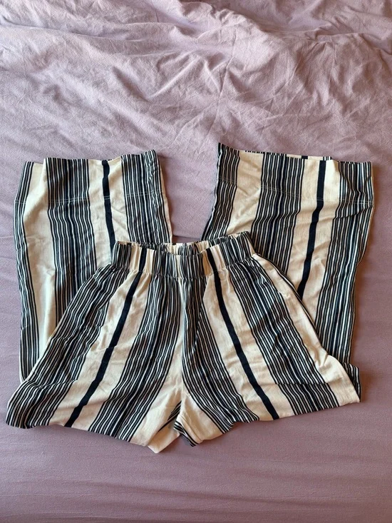 Cream and Navy Striped Wide Leg pants