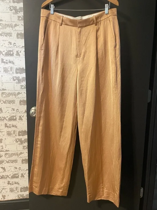 Banana Republic Satin Wide Leg Pants Women’s 14 Champagne Linen Blend High Rise