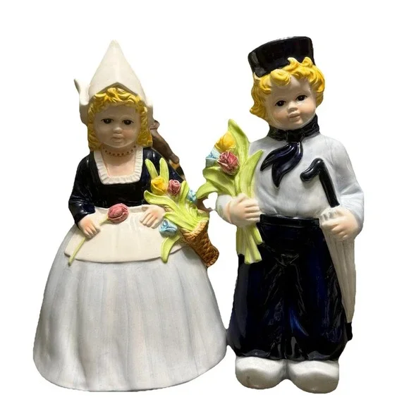 Delft Blue Hand Painted Dutch Girl & Boy Figurines 12
