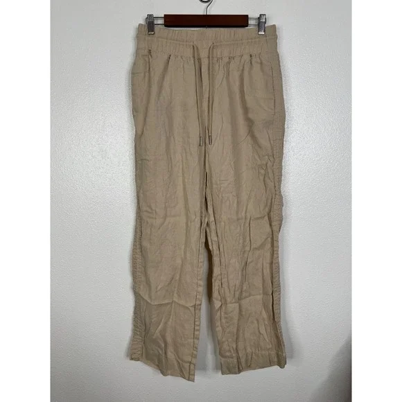 Quince 100% European Linen Wide Leg Pants Driftwood Tan Womens Medium JDA01