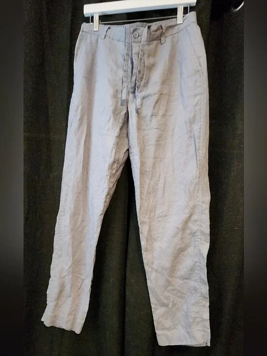 Zara 100% Linen Pants Women’s Large Light Gray Trouser Boho, Beach, Summer