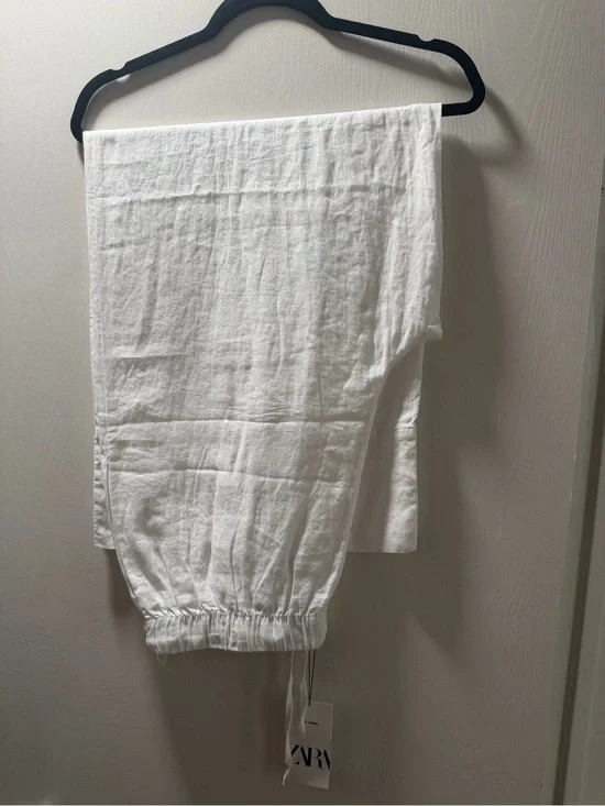 Zara White Linen Drawstring Waist Pants