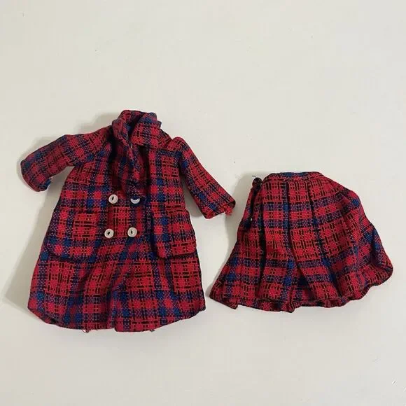 Vintage Remco Libby Littlechap Doll Clothes Red Plaid Coat and Skirt Japan