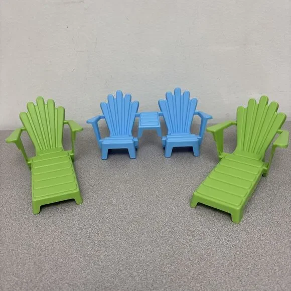Barbie Sized American Plastic Adirondack Lounge Patio Lawn Chairs 3 Pieces