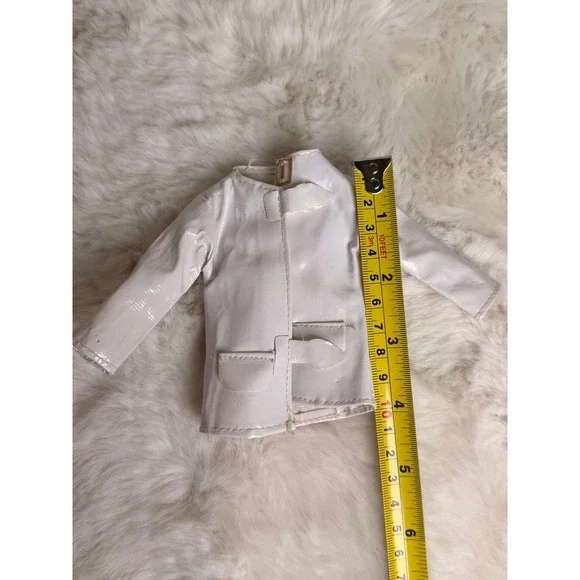 Vintage 1960s Barbie Clone White Faux Leather Coat Mod Doll Clothes Buckles