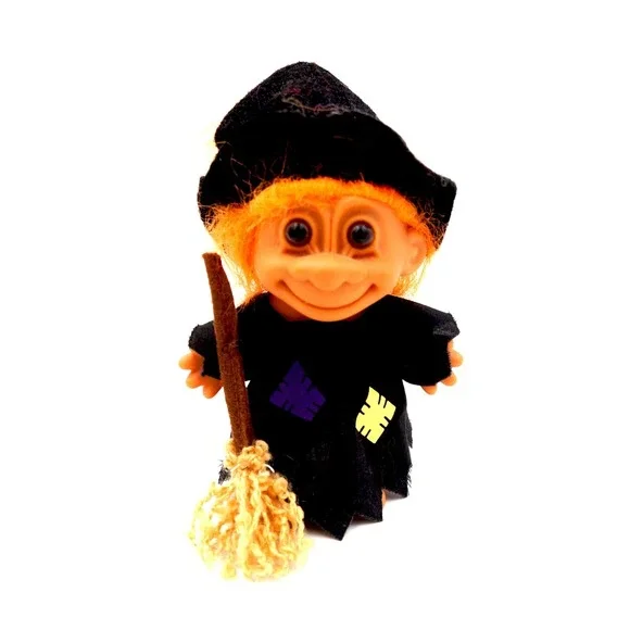 Vtg Russ Troll Doll Wicked Witch with Broom‎ & Hat 90s Good Luck Halloween 1990s