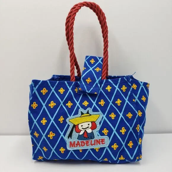 Vintage Madeline Small Canvas Tote Bag Blue Yellow Floral Pattern YOTTOY Dog