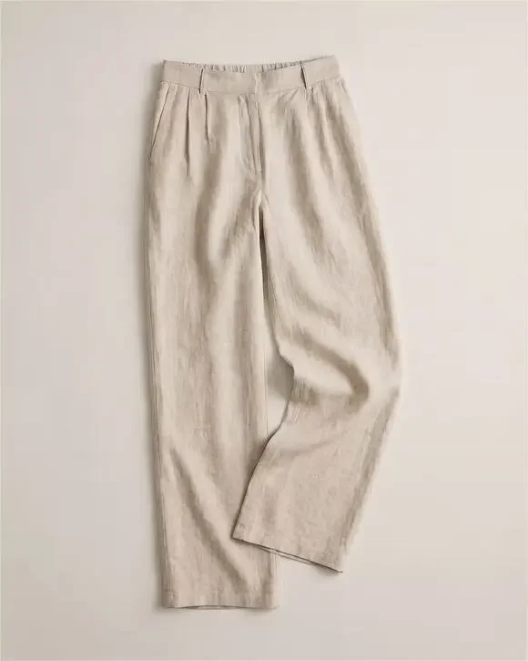 Quince 100% European Linen Pleated Trousers Flax Size 0 Lined High Rise Tailored