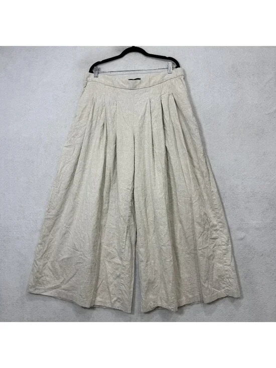 Banana Republic Dress Pants Womens 16 Beige Linen Wide Leg Pleated Twill Palazzo