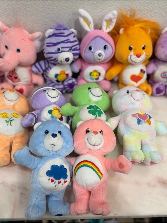 Vintage Care Bears Plush Lot - Multicolor Rainbow & Blue Cloud