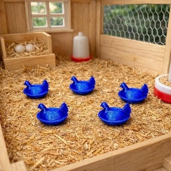 Vtg Style Blue Hen On Nest Dollhouse Miniature 1:12 Scale 3D Printed Set of 5