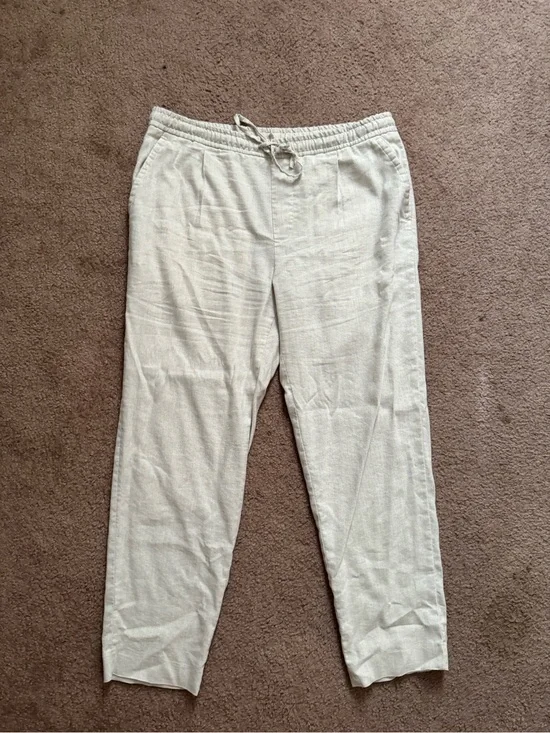 Zara Women’s Casual Drawstring Linen Pants - Light Beige