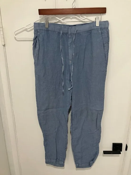 H&M Women's Regular Fit 100% Linen Trousers, Blue, Size 33R