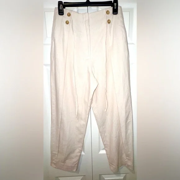 Zara Cotton Linen Blend Pleated Tie-Front Pants | Size Small | NWT