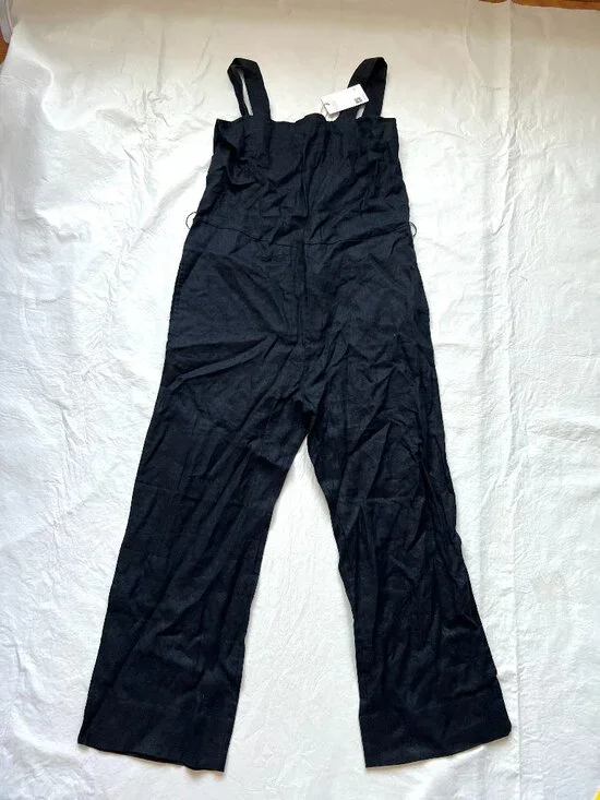Quince jumpsuit black linen womens Small sleeveless square neck wide leg