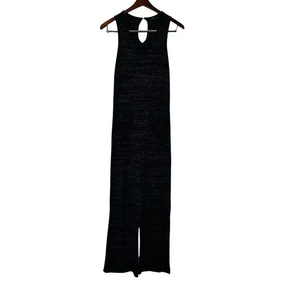 Zara Knit Women's Sleeveless V-Neck Jumpsuit Medium Gray Linen Blend Pockets