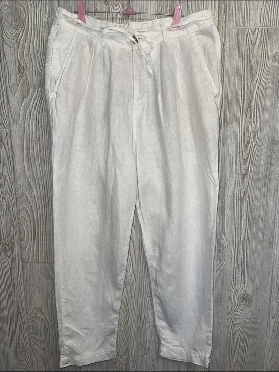 Zara White Linen-Blend Relaxed Drawstring Trousers