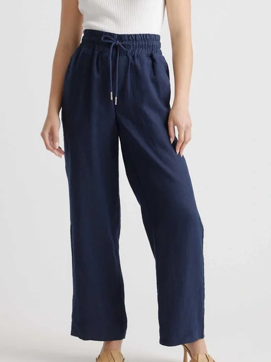 Quince Linen Wide Leg Pants Womens X/Large Blue Minimalist Neutral Travel Summer