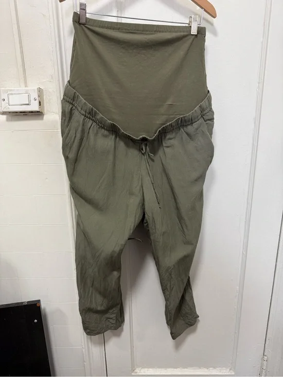 H&M women’s size L Olive Green Maternity Linen blend pants