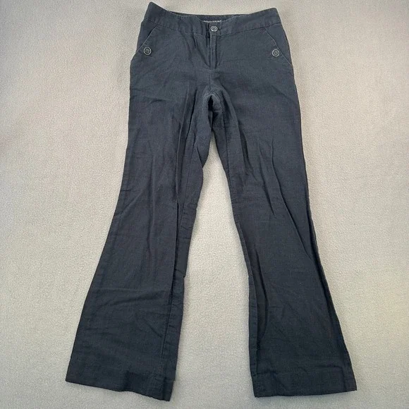 Banana Republic Black Linen Cotton Blend Flare Leg Trousers Pants 2 895429-01