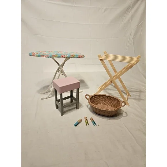 Our Generation Laundry Set Ironing Board & Basket Excellent Cond. For 18