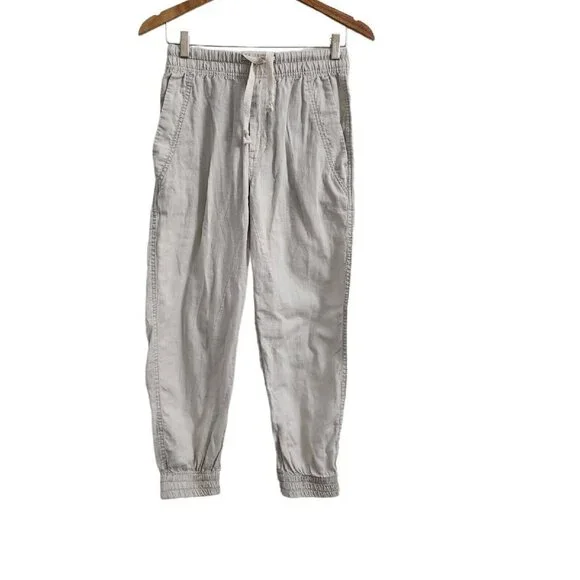 Zara Joggers Womens‎ XS Cream Liken High-Rise Drawstring Lightweight Pants Beach