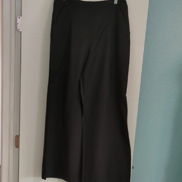 Zara Classic Black wide Leg High Waisted Pleated Trousers Sz XXL Linen Blend