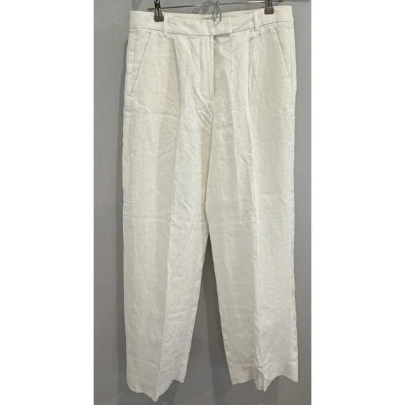 Banana Republic Lina Straight Linen Pants Womens Lined White Size 10