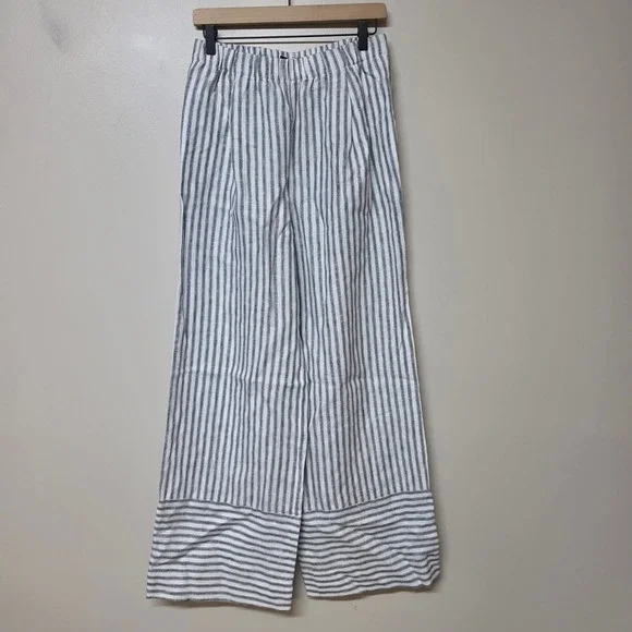 Reformation Green White Striped Linen Wide Leg Pants Elastic Waist Small