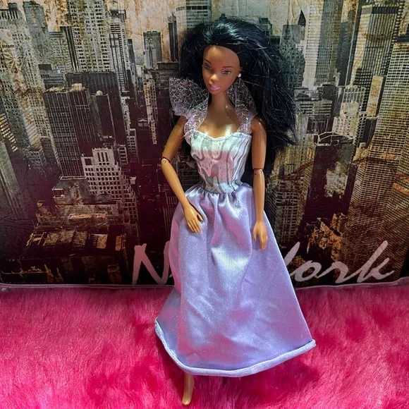 Mattel Black Doll in Lavender and Silver Gown