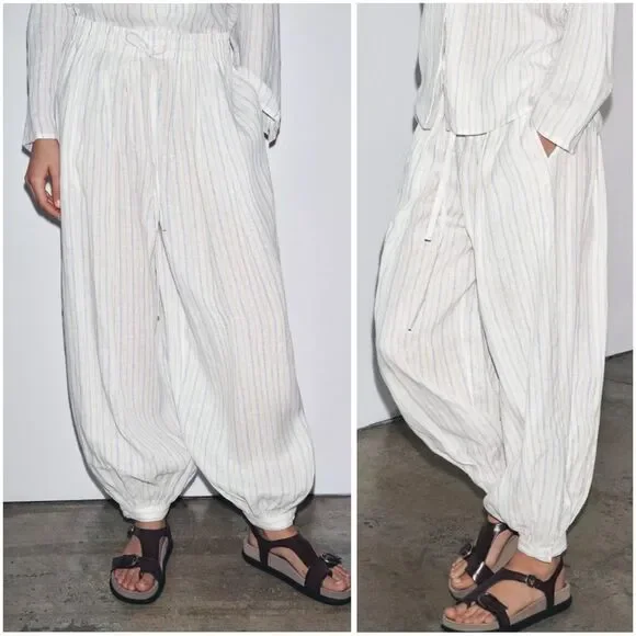 Zara 100% Linen Balloon Pants New