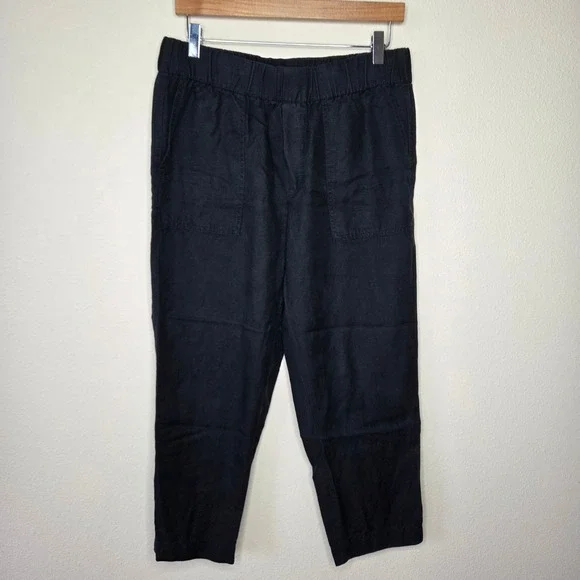 Banana Republic Black Linen Blend Stretch Waist Tapered Pants Womens Medium