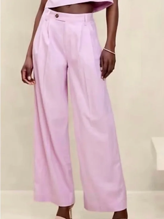 Banana Republic Linen Blend Wide Leg Trousers Pink Lavender Petite 10 Quiet Luxu