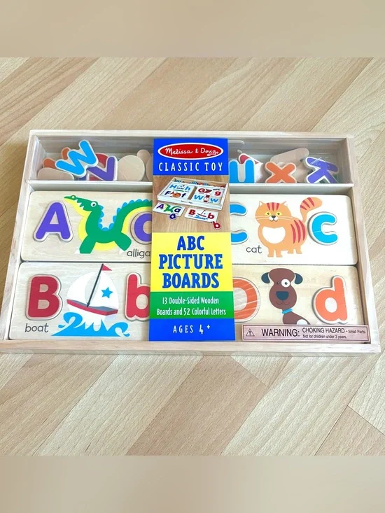 Melissa & Doug ABC Picture Boards With Double-Sided Wooden Boards & 52 Letters