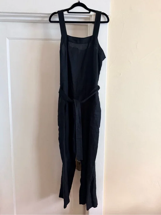 Everlane Black Linen Jumpsuit with Waist Tie