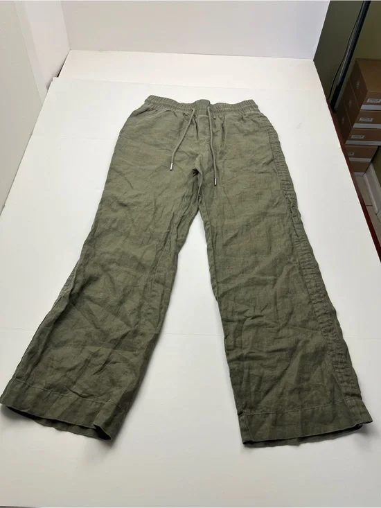Quince 100% European Linen Wide Leg Pants Bayberry Green Womens Small Pull-on