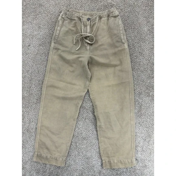 Zara Wide Leg Linen Cotton High Rise Chino Women's‎ Small Neutral Khaki Minimal