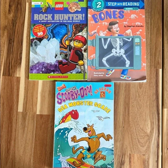 LEGO Rock Hunter Book, Bones and Scooby Do early readers level 2 bundle