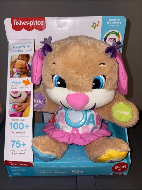 Fisher-Price Plush Learning Puppy in Pink, Tan & Blue