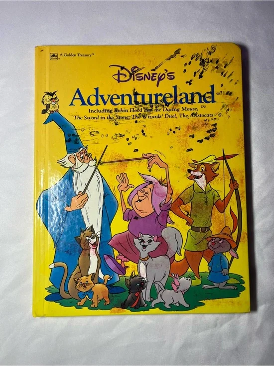 Vtg Disney Adventureland HC Book 1989 Robin Hood Sword in the Stone Aristocats