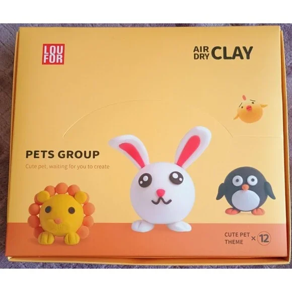 LOUFOR Air Dry Clay Pets Group Craft Kit 12 Animal Models Ages 5+ Complete Set