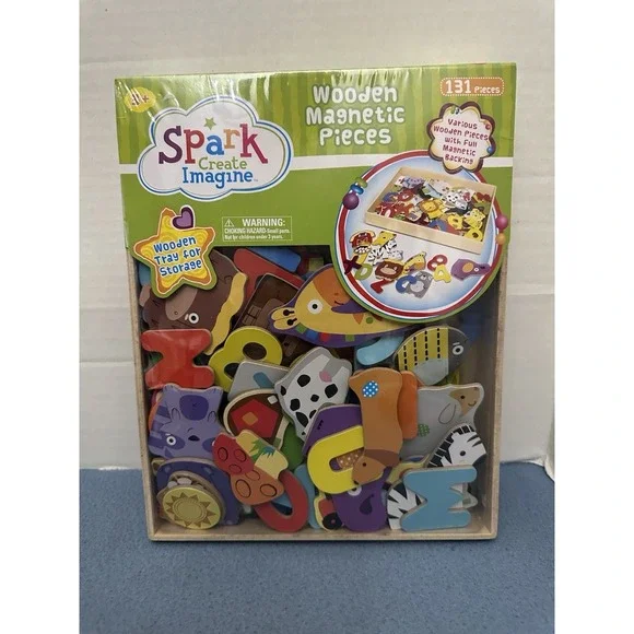 Spark Create Imagine 131 Piece Wooden Magnetic Pieces with Wooden‎ Tray - Age 3+