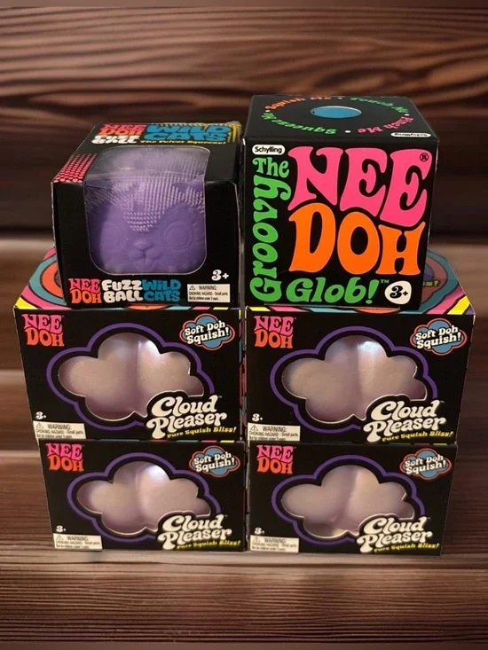 Schylling NeeDoh Cloud Pleaser X4, FuzzBall Wild Cat, Groovy Glob -Lot Of 6 Auth